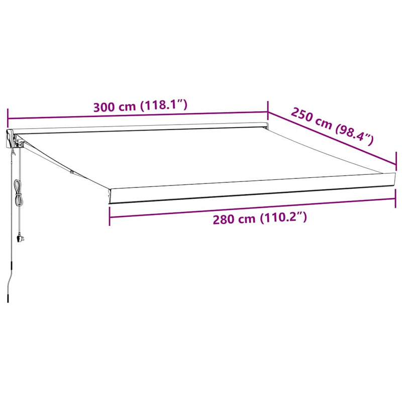 vidaXL burgundi vörös automata kihúzható napellenző 300 x 250 cm