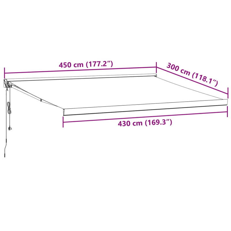 vidaXL burgundi vörös automata behúzható napellenző 450 x 300 cm