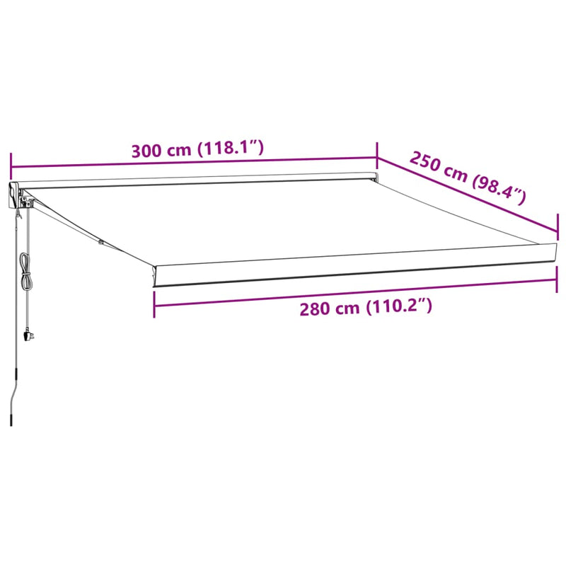 vidaXL burgundi vörös automata kihúzható napellenző 300 x 250 cm