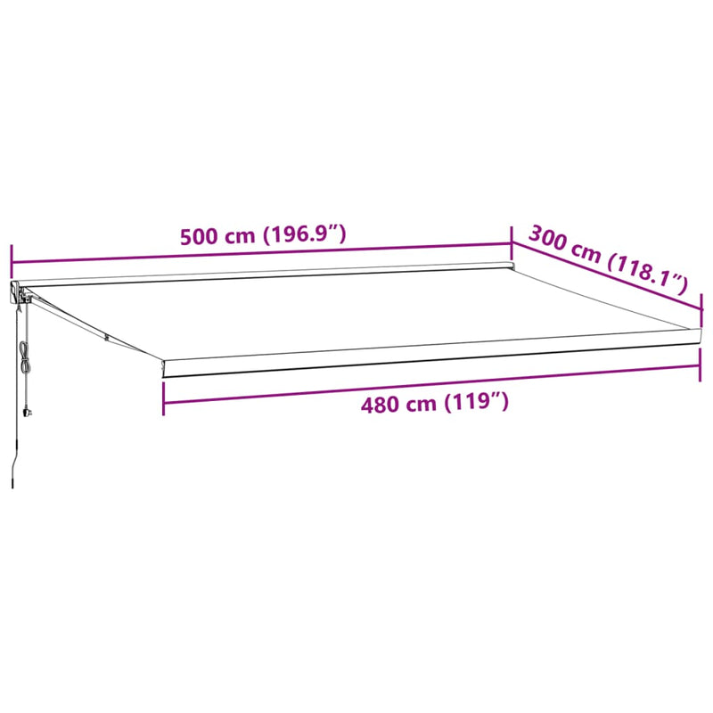 vidaXL burgundi vörös automata kihúzható napellenző 500 x 300 cm