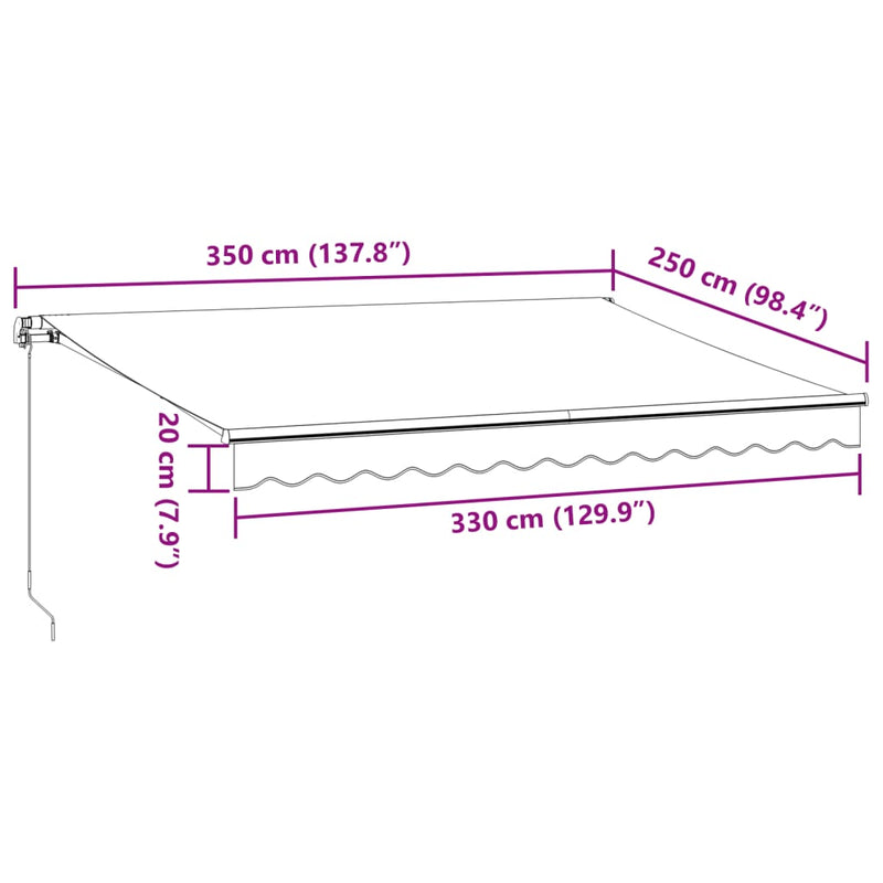 vidaXL burgundi vörös kézzel kihúzható LED-es napellenző 350 x 250 cm