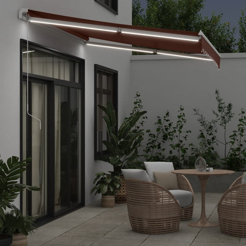 vidaXL barna kézzel kihúzható LED-es napellenző 300 x 250 cm