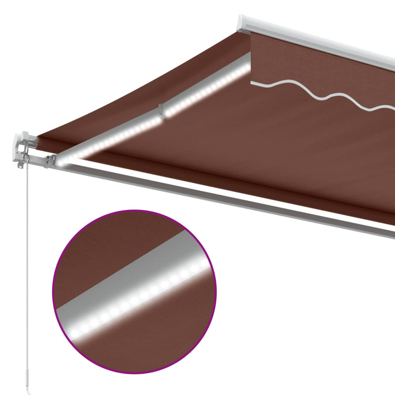 vidaXL barna kézzel kihúzható LED-es napellenző 300 x 250 cm