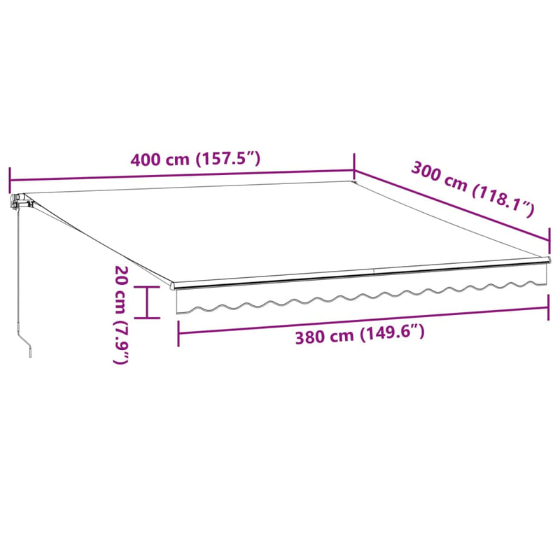 vidaXL barna kézzel kihúzható LED-es napellenző 400 x 300 cm