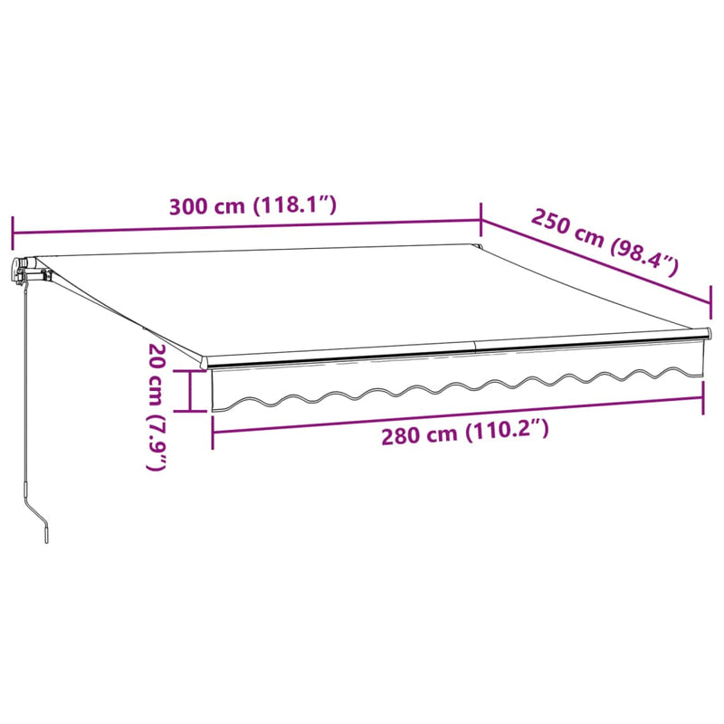 vidaXL barna kézzel kihúzható napellenző 300 x 250 cm