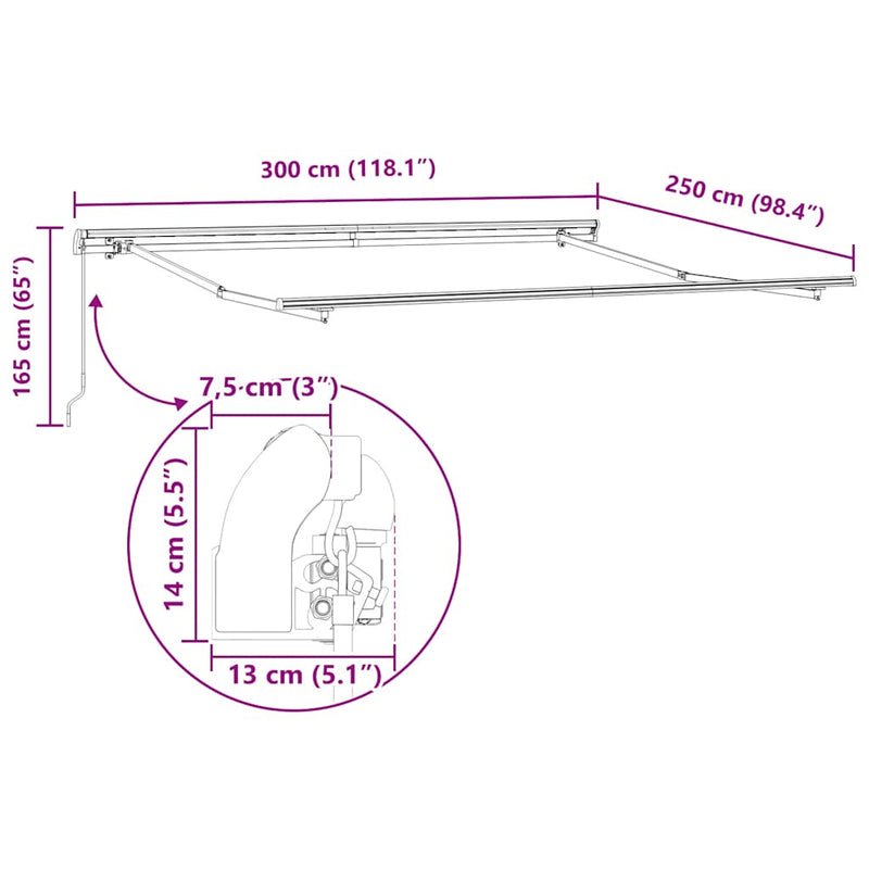 vidaXL barna kézzel kihúzható napellenző 300 x 250 cm