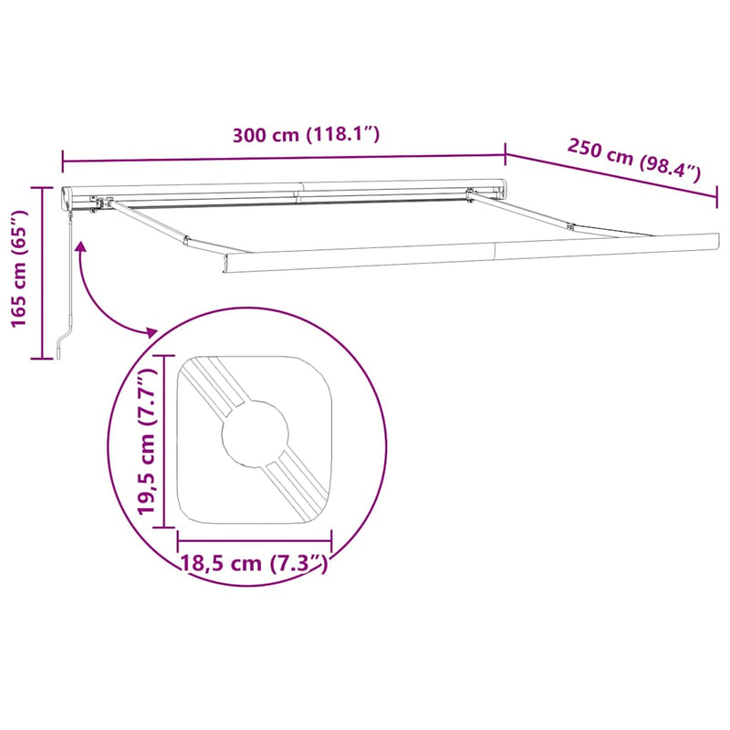 vidaXL barna kézzel kihúzható napellenző 300 x 250 cm