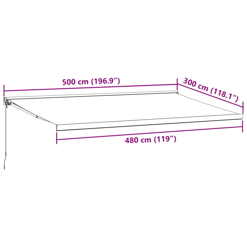 vidaXL barna kézzel kihúzható napellenző 500 x 300 cm