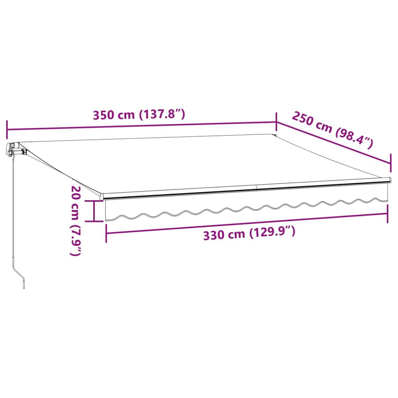 vidaXL barna kézzel kihúzható LED-es napellenző 350 x 250 cm