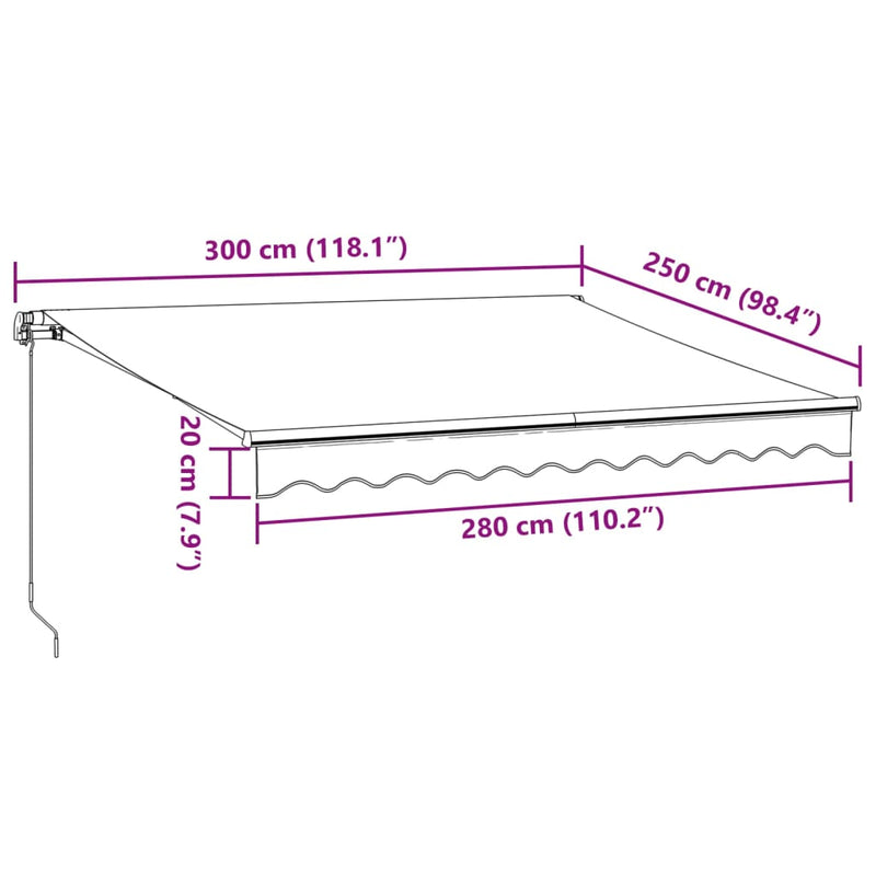 vidaXL antracitszürke-fehér LED-es kézi napellenző 300 x 250 cm