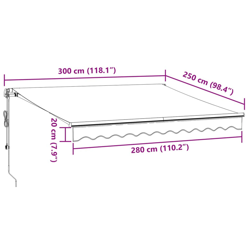 vidaXL antracitszürke-fehér automata kihúzható napellenző 300x250 cm