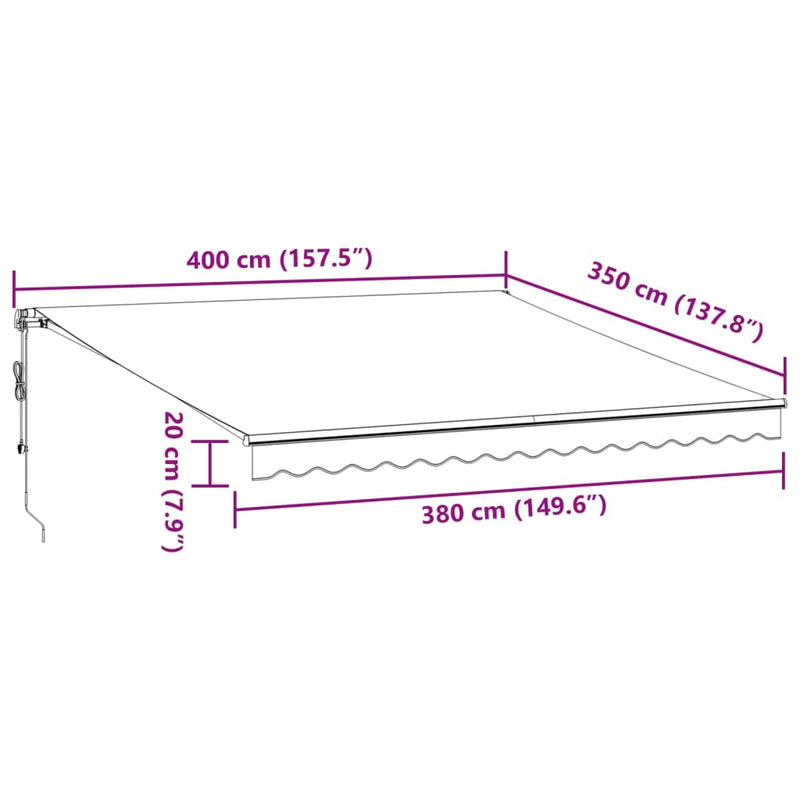 vidaXL antracitszürke-fehér automata kihúzható napellenző 400 x 350 cm
