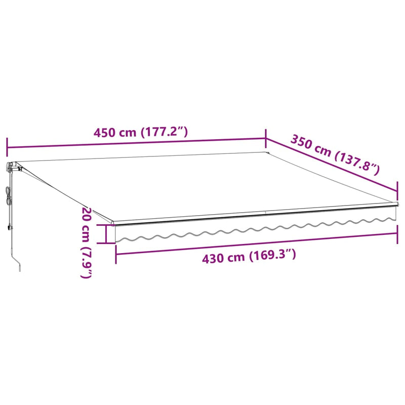 vidaXL antracitszürke-fehér kézzel kihúzható napellenző 450 x 350 cm