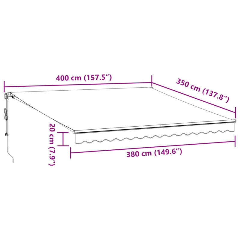 vidaXL antracitszürke és fehér automata napellenző 400 x 350 cm