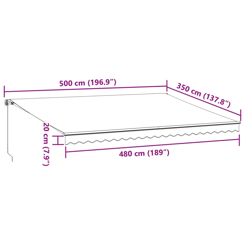 vidaXL antracitszürke és fehér kézzel kihúzható napellenző 500x350 cm