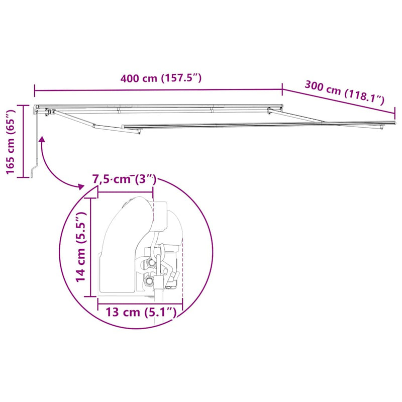 vidaXL antracitszürke-fehér kézzel kihúzható napellenző 400 x 300 cm