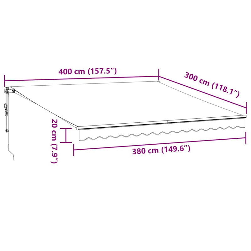 vidaXL antracitszürke-fehér automata kihúzható napellenző 400 x 300 cm