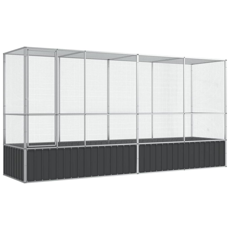 vidaXL ezüstszínű acél madárház bővítménnyel 418,5 x 107 x 212 cm