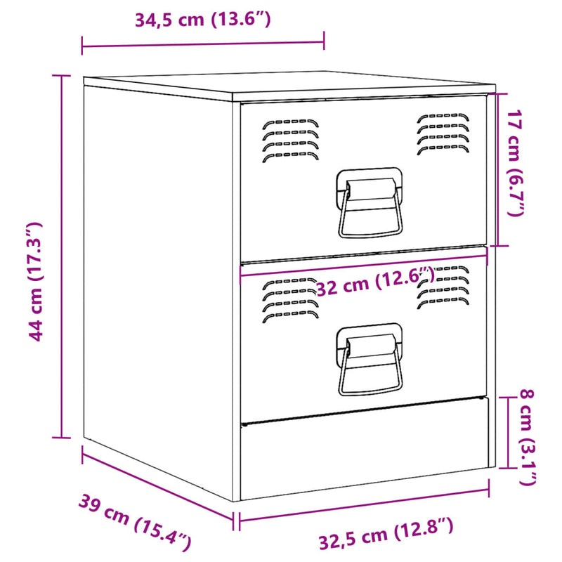 vidaXL 2 db fehér acél éjjeliszekrény 34,5 x 39 x 44 cm