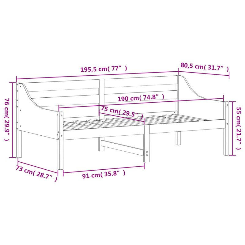 vidaXL kanapéágy ágy matrac fehér 75x190 cm tömör fa fenyőfa