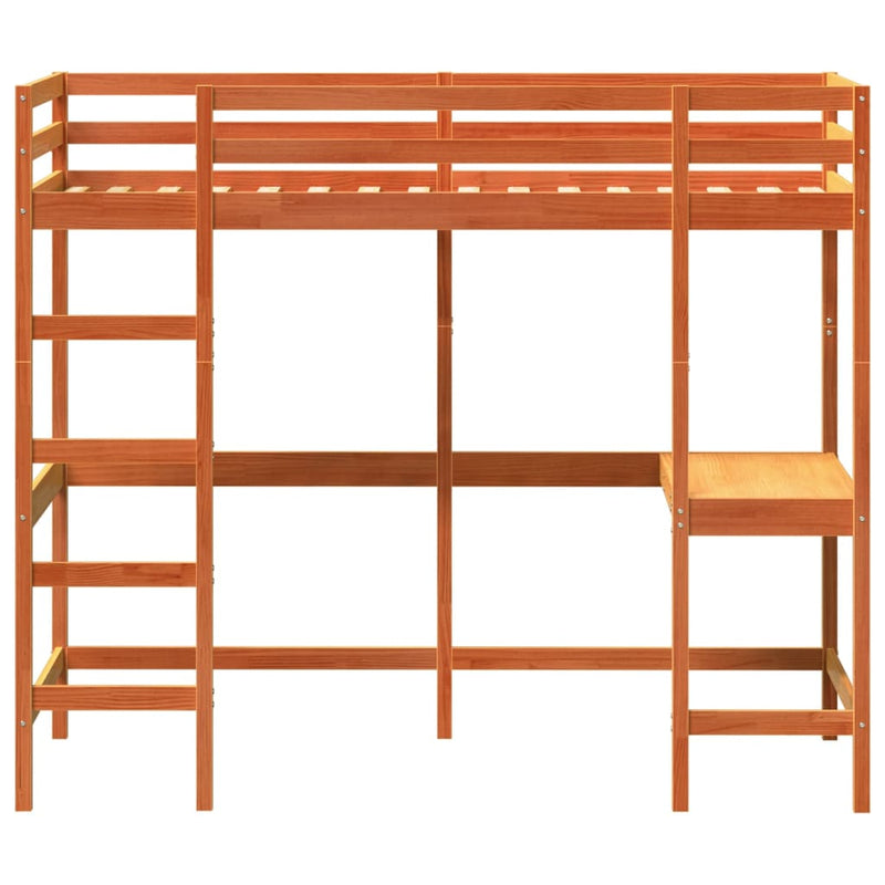 vidaXL viaszbarna tömör fenyőfa galériaágy íróasztallal 90 x 190 cm