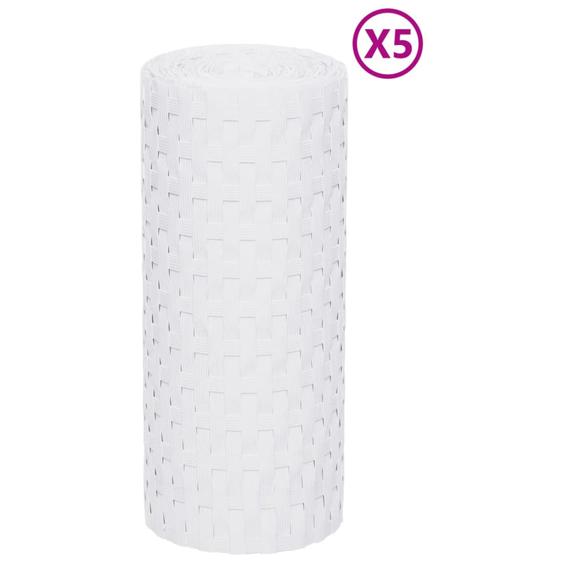 vidaXL 5 db fehér polyrattan erkélyparaván 255 x 19 cm