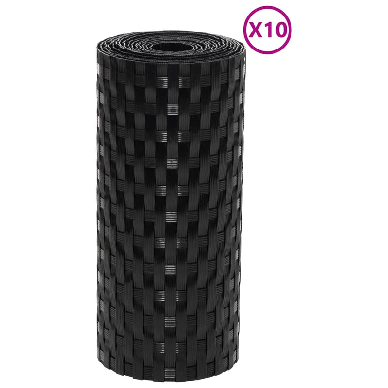 vidaXL 10 db fekete polyrattan erkélyparaván 255 x 19 cm