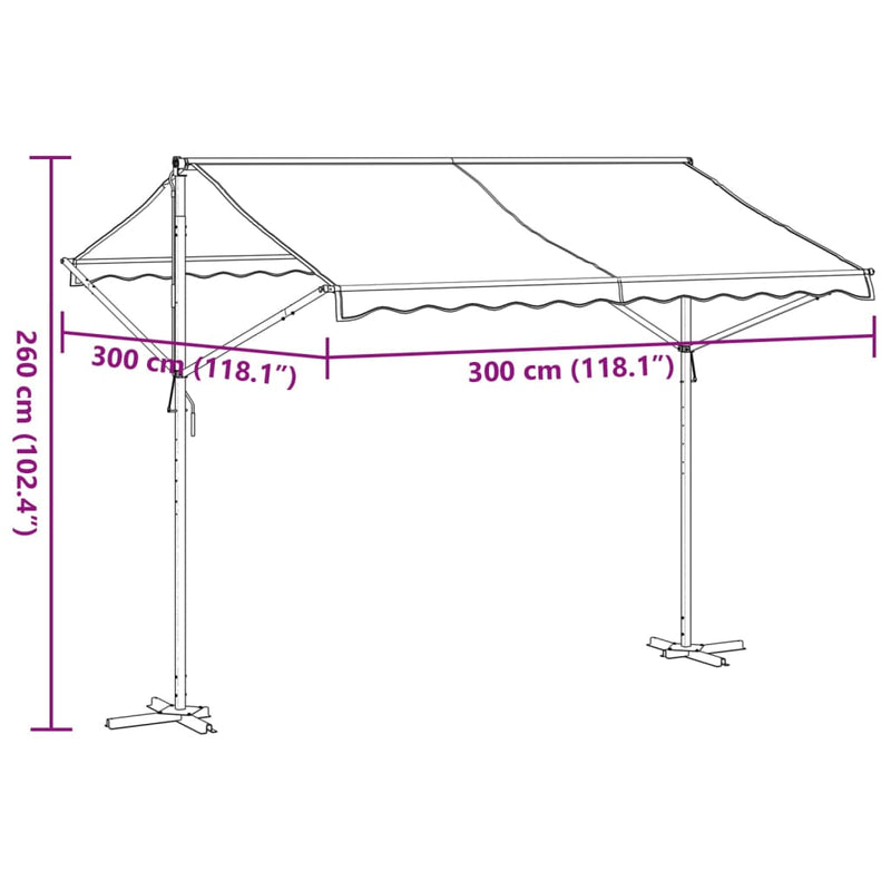 vidaXL kék-fehér szövet és acél szabadon álló napellenző 300 x 300 cm