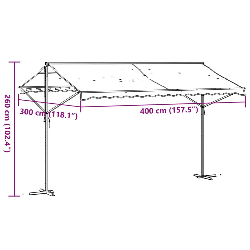 vidaXL kék-fehér szövet és acél szabadon álló napellenző 400 x 300 cm