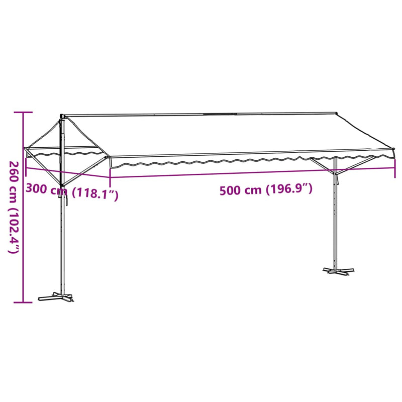 vidaXL kék-fehér szövet és acél szabadon álló napellenző 500 x 300 cm