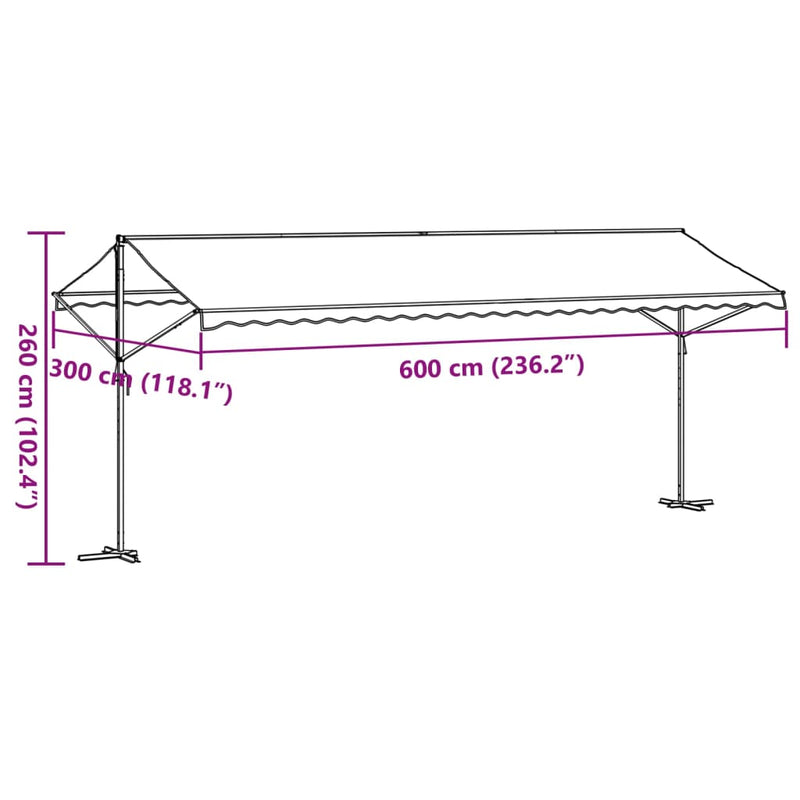 vidaXL kék-fehér szövet és acél szabadon álló napellenző 600 x 300 cm