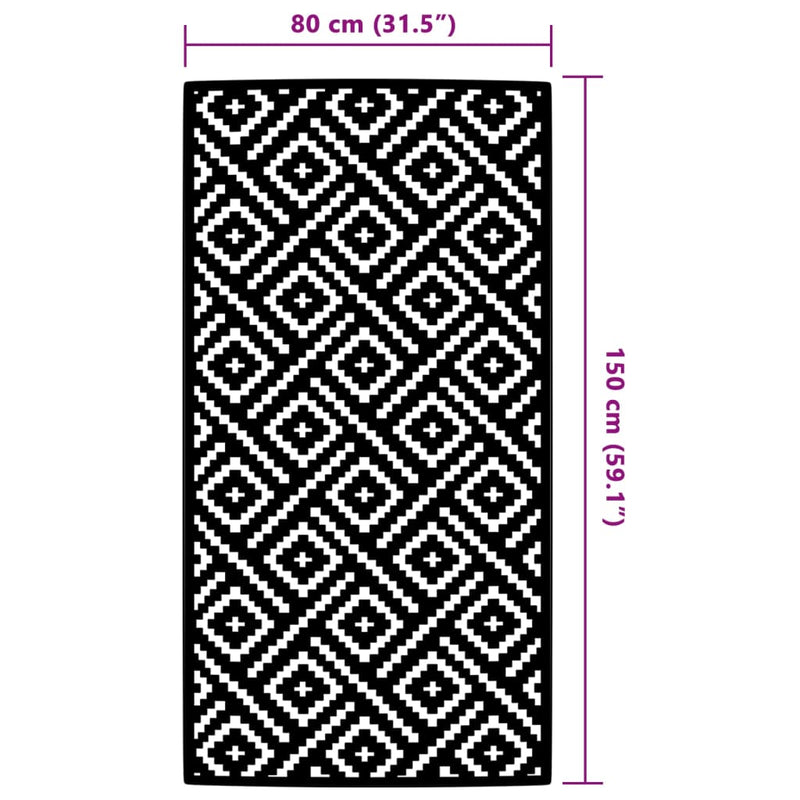 vidaXL kültéri szőnyeg ARAKIL fekete-fehér 80x150 cm PP