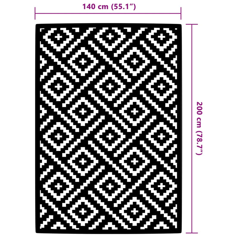 vidaXL kültéri szőnyeg ARAKIL fehér és fekete 140x200 cm PP