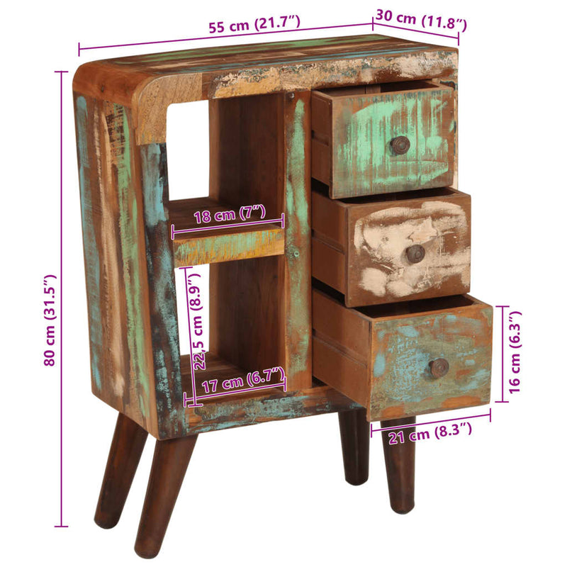 vidaXL tömör újrahasznosított fa tálalószekrény 55 x 30 x 80 cm