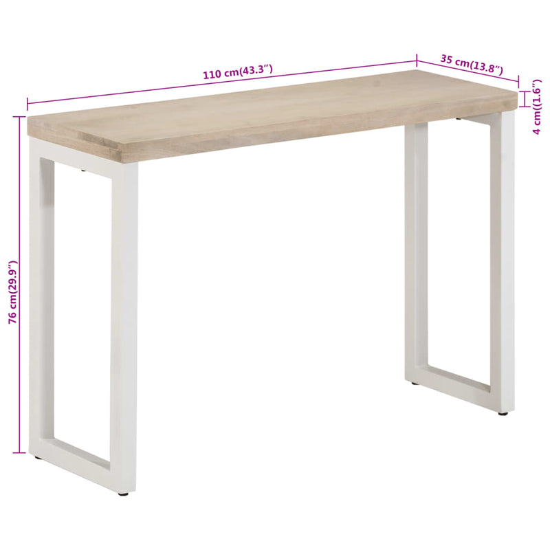 vidaXL barna tömör mangófa és vas konzolasztal 110 x 35 x 76 cm