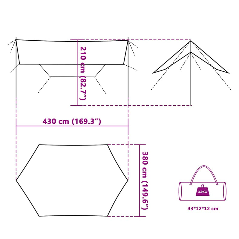 vidaXL szürke és narancssárga vízálló kempingponyva 430 x 380 x 210 cm