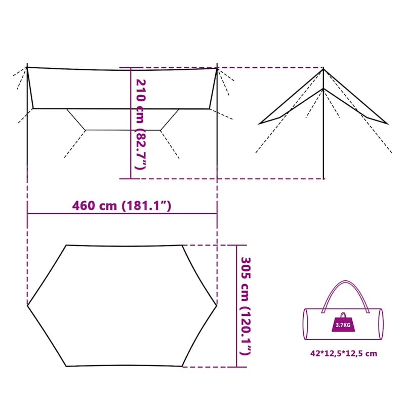 vidaXL szürke és narancssárga vízálló kempingponyva 460 x 305 x 210 cm