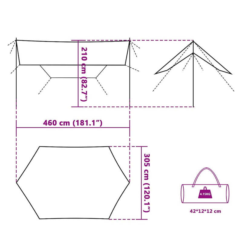 vidaXL szürke és narancssárga vízálló kempingponyva 460 x 305 x 210 cm