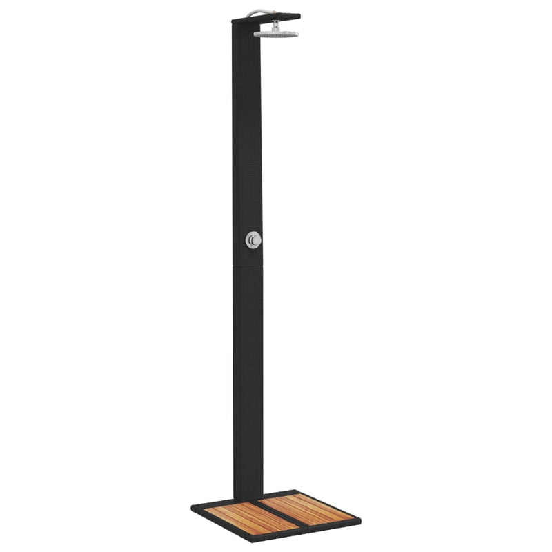 vidaXL fekete polyrattan és akácfa kültéri zuhanyzó 50 x 55 x 224 cm
