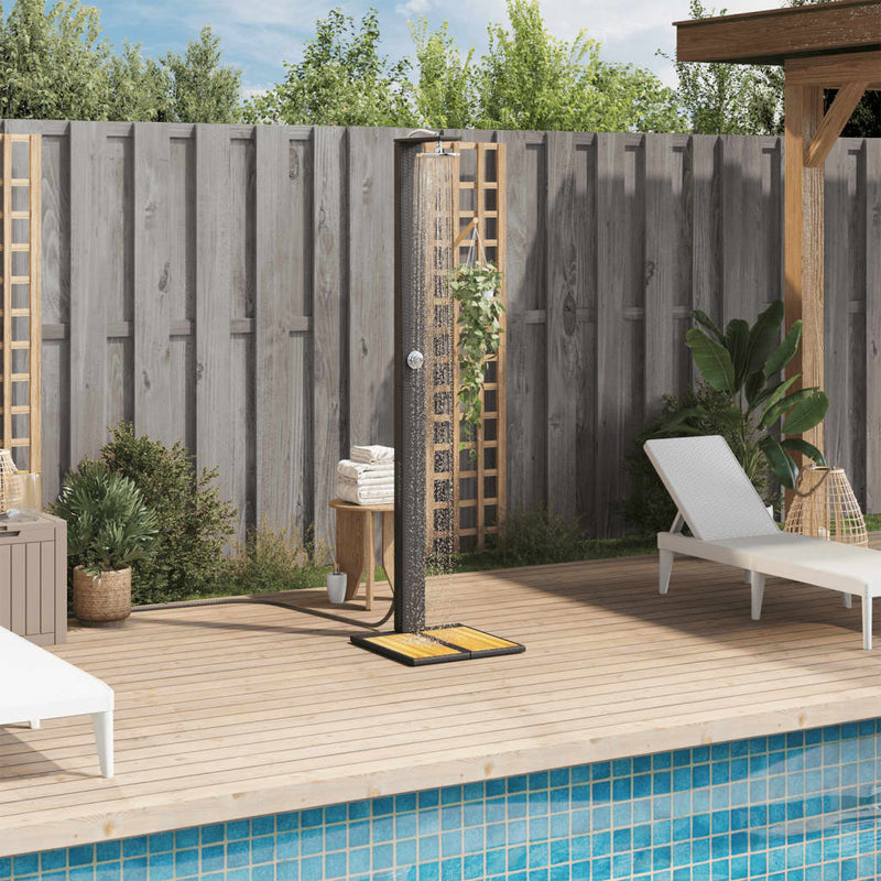 vidaXL fekete polyrattan és akácfa kültéri zuhanyzó 50 x 55 x 224 cm