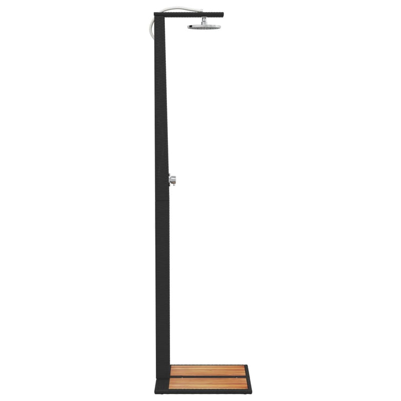 vidaXL fekete polyrattan és akácfa kültéri zuhanyzó 50 x 55 x 224 cm