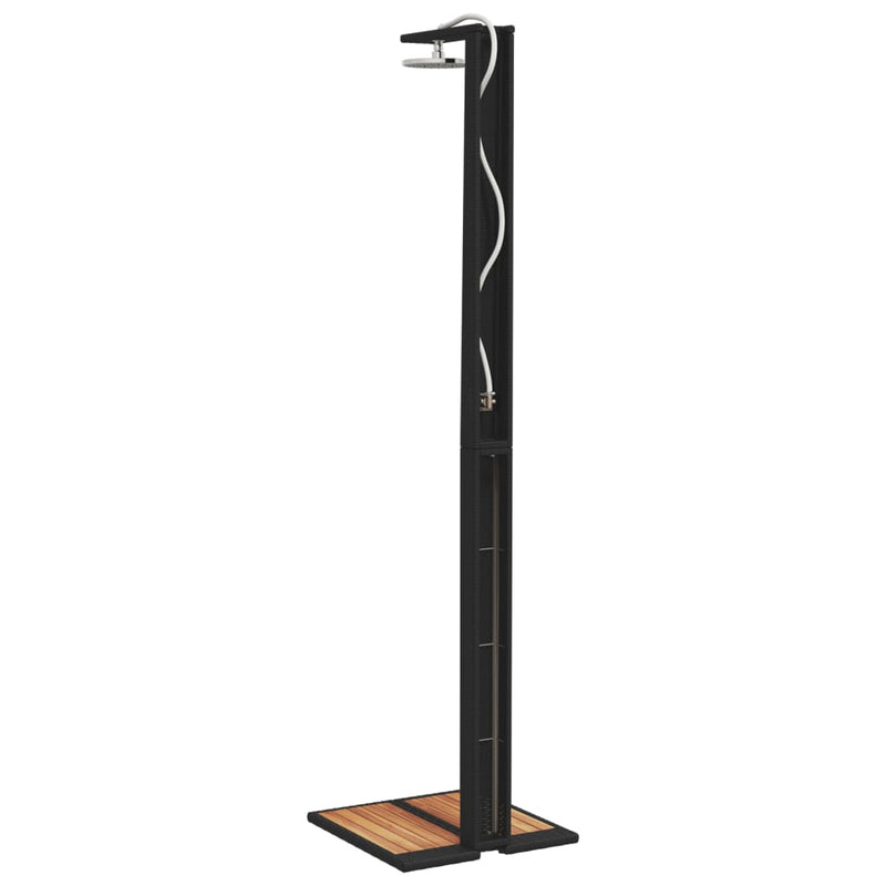 vidaXL fekete polyrattan és akácfa kültéri zuhanyzó 50 x 55 x 224 cm