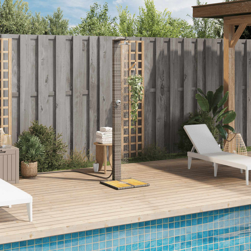 vidaXL szürke polyrattan és akácfa kültéri zuhanyzó 50 x 55 x 224 cm