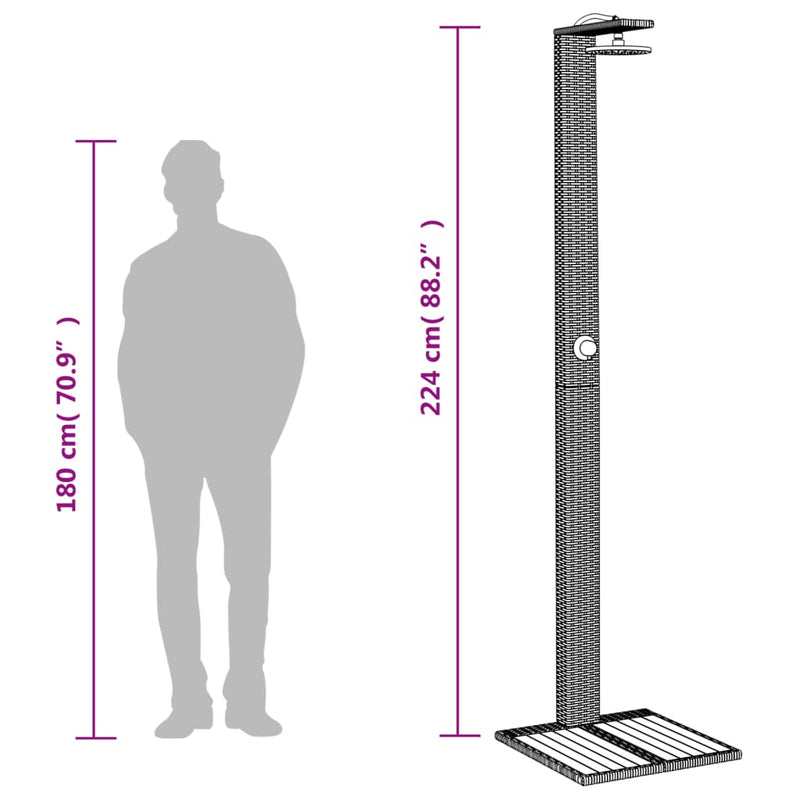 vidaXL szürke polyrattan és akácfa kültéri zuhanyzó 50 x 55 x 224 cm