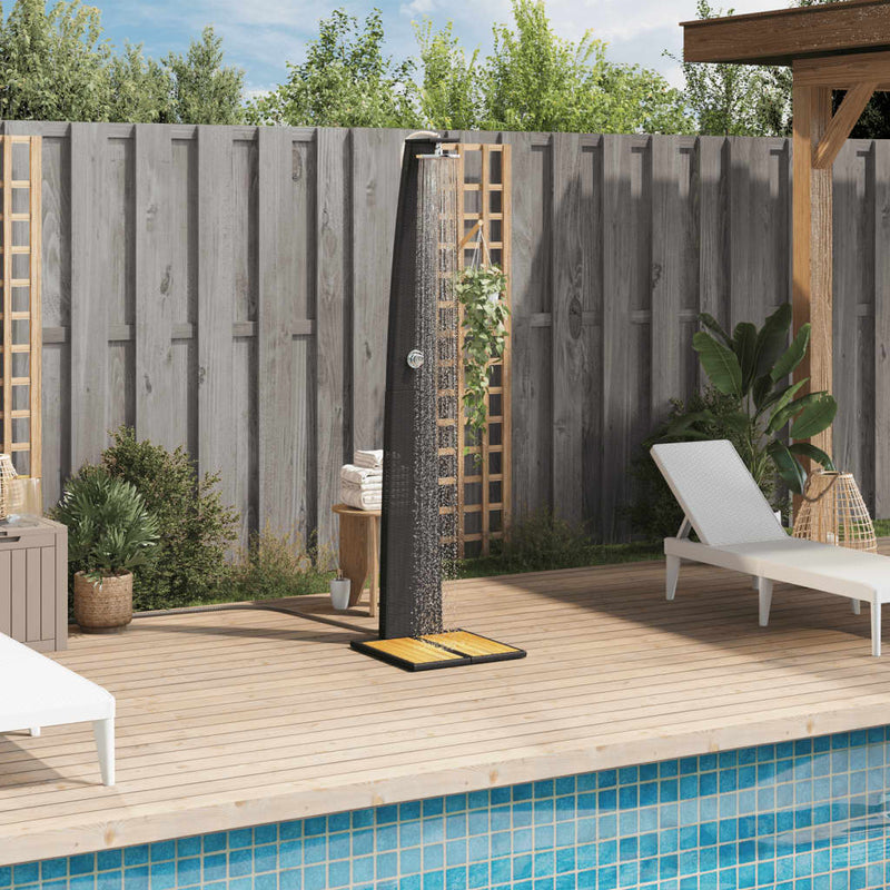 vidaXL fekete polyrattan és akácfa kültéri zuhanyzó 55 x 60 x 224 cm