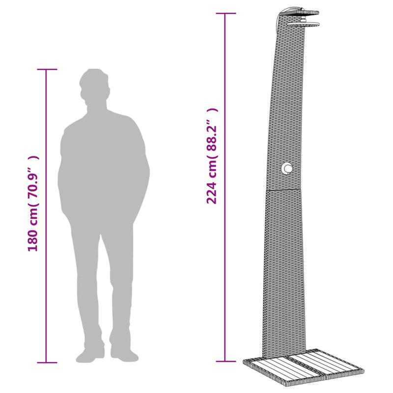 vidaXL szürke polyrattan és akácfa kültéri zuhanyzó 55 x 60 x 224 cm