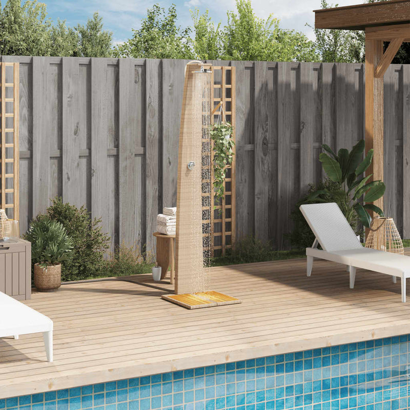 vidaXL bézs polyrattan és akácfa kültéri zuhanyzó 55 x 60 x 224 cm