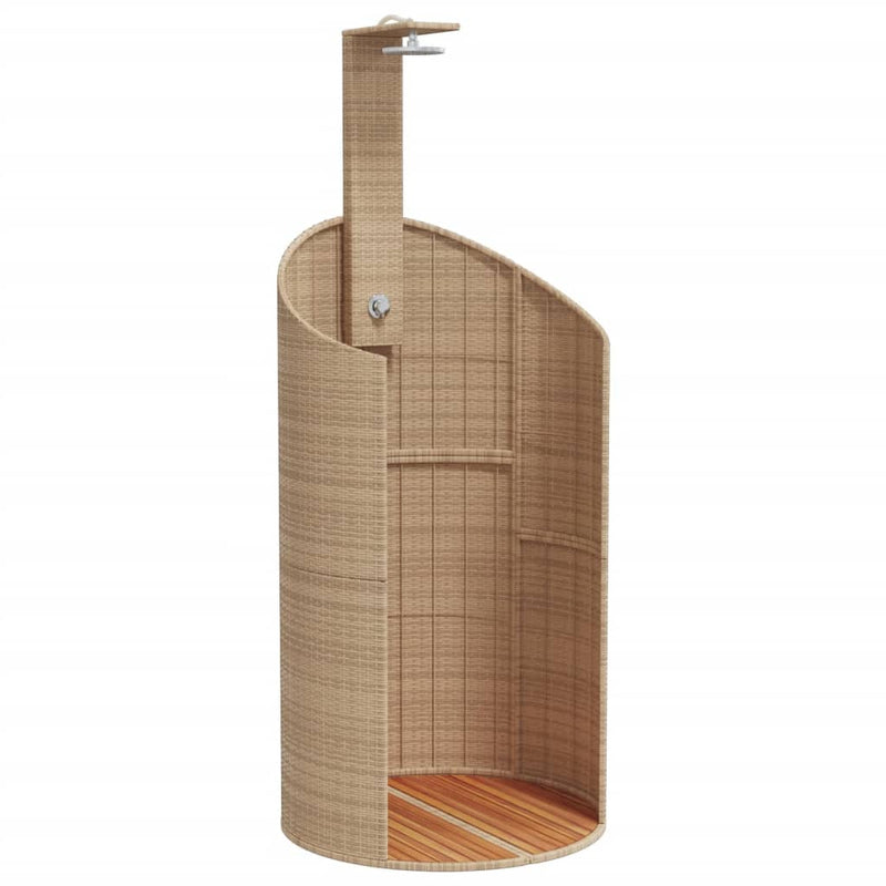 vidaXL bézs polyrattan és akácfa kültéri zuhanyzó 100x100x241,5 cm