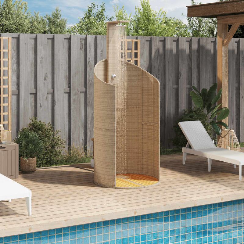 vidaXL bézs polyrattan és akácfa kültéri zuhanyzó 100x100x241,5 cm