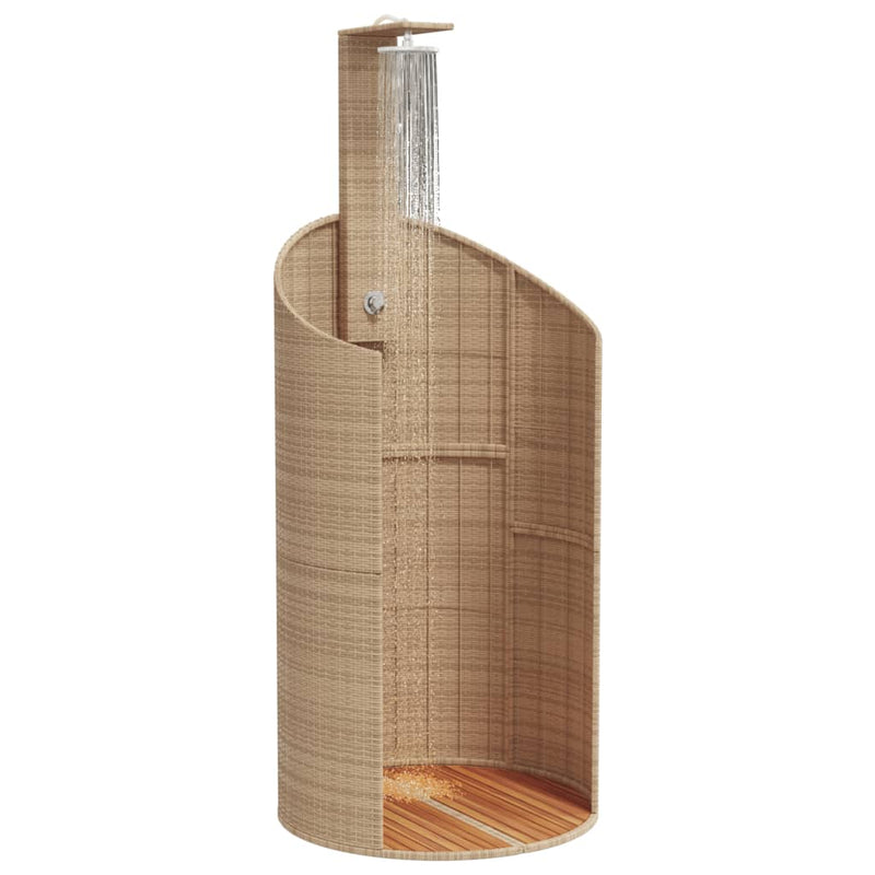 vidaXL bézs polyrattan és akácfa kültéri zuhanyzó 100x100x241,5 cm